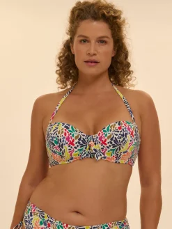 Haut de maillot de bain bandeau à coque - Imprimé tropico blanc