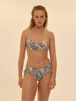Haut de maillot de bain bandeau à coque - Imprimé tropico blanc