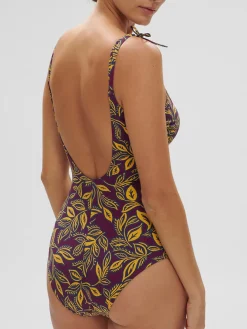 Maillot de bain 1 pièce bonnet mousse sans armature - Imprimé Violet Agadir