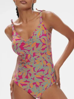 Maillot de bain 1 pièce bonnet mousse sans armature - Imprimé Rose Ménara