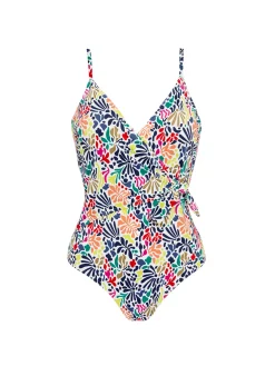Maillot de bain 1 pièce bonnet mousse sans armature - Imprimé tropico blanc