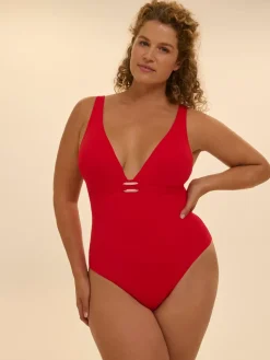 Maillot de bain 1 pièce bonnet mousse sans armature - Ecarlate