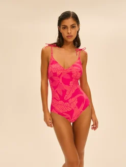 Maillot de bain 1 pièce bonnet mousse sans armature - Imprimé Bright Rose