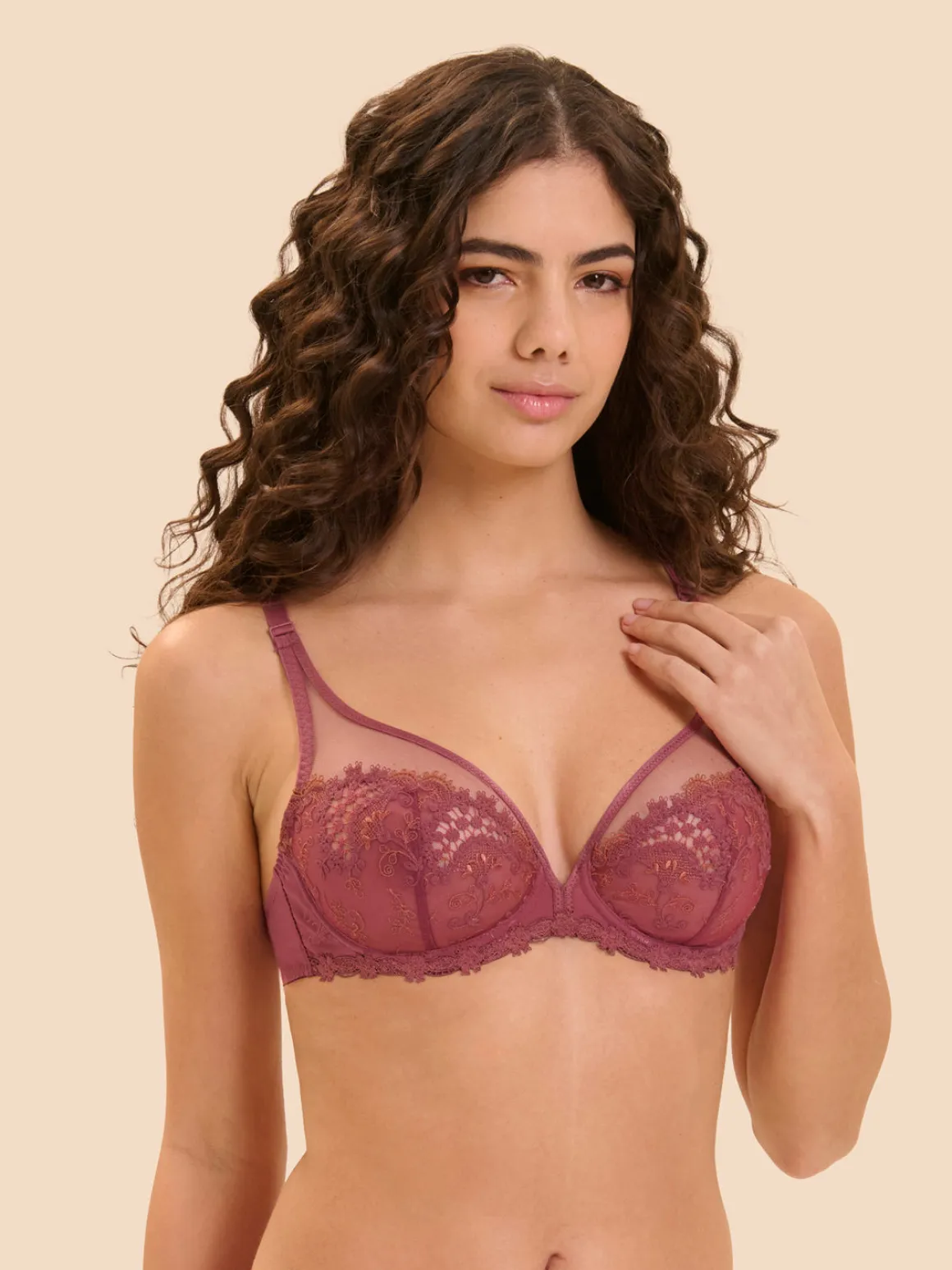 Soutien-gorge avec armature décolleté plongeant - Rose Santal