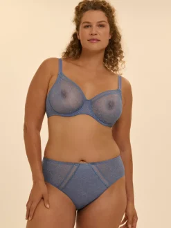 Soutien-gorge avec armatures moulé décolleté plongeant - Bleu Chambray