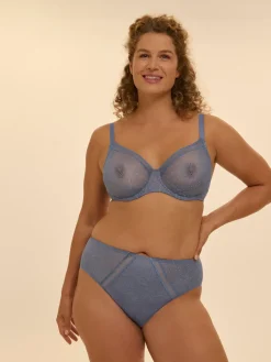 Soutien-gorge avec armatures moulé décolleté plongeant - Bleu Chambray